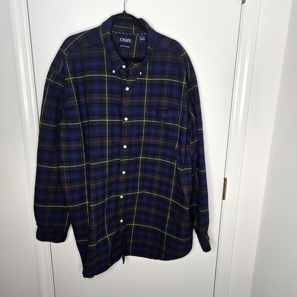 Chaps Men's Navy/Green and Yellow Plaid Shirt Size 4XLT